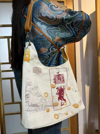 Maoshan Taoist Blessings Tote - Wealth & Luck Charm Canvas Bag