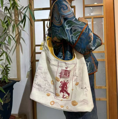 Maoshan Taoist Blessings Tote - Wealth & Luck Charm Canvas Bag