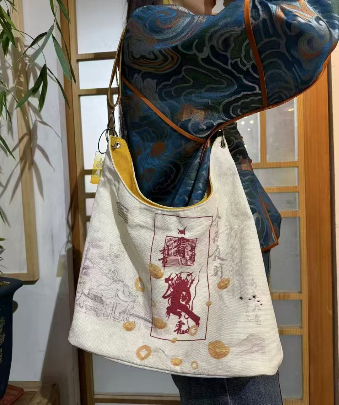 Maoshan Taoist Blessings Tote - Wealth & Luck Charm Canvas Bag